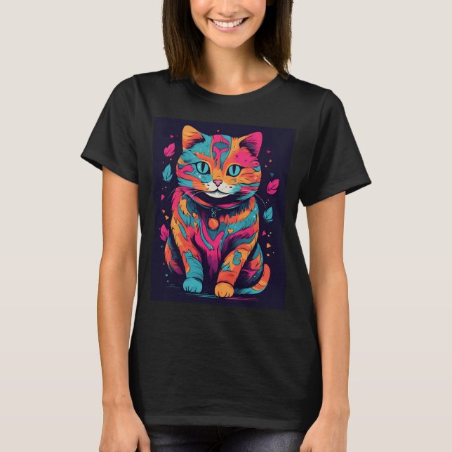Färgglad katt t shirt (Framsida)