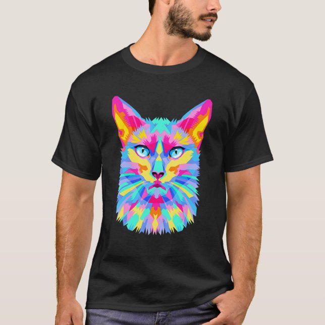 Färgglad katt t shirt (Framsida)