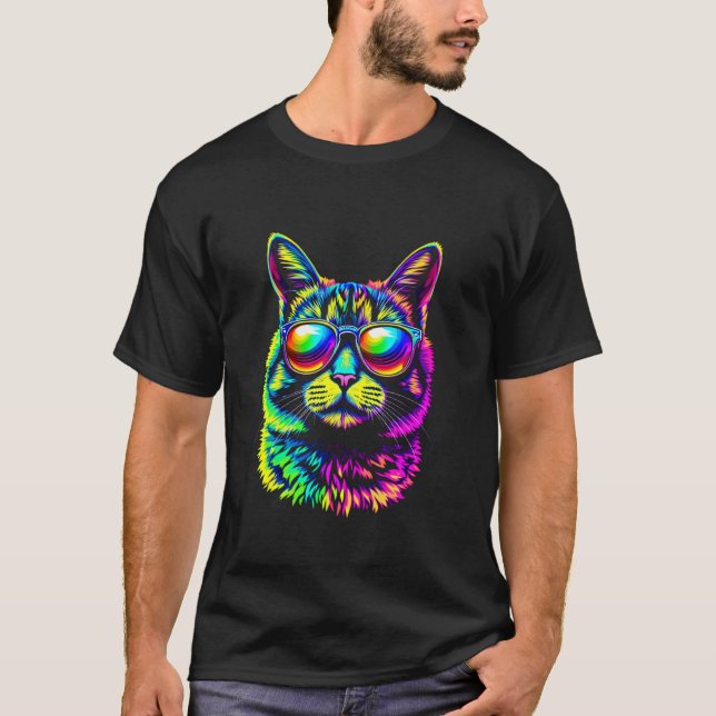 Färgglad katt t shirt (Framsida)