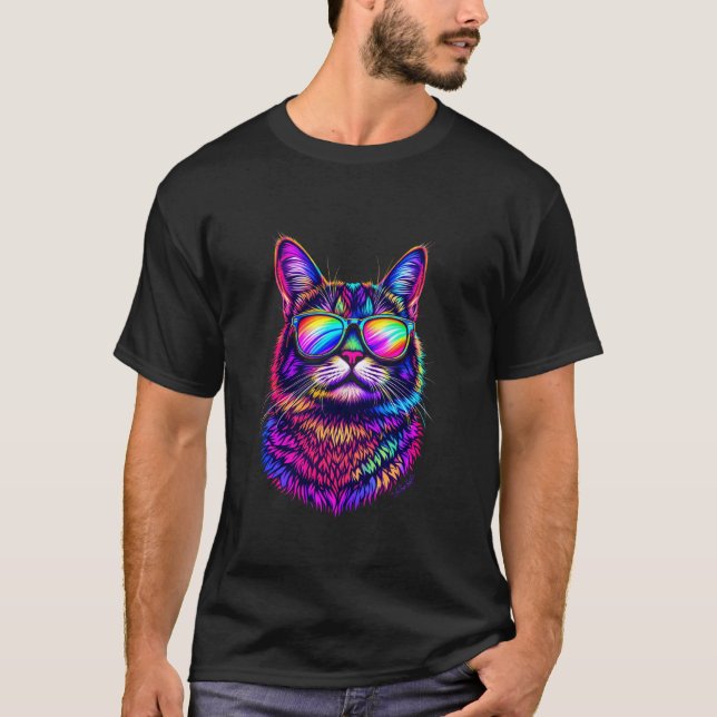 Färgglad katt t shirt (Framsida)