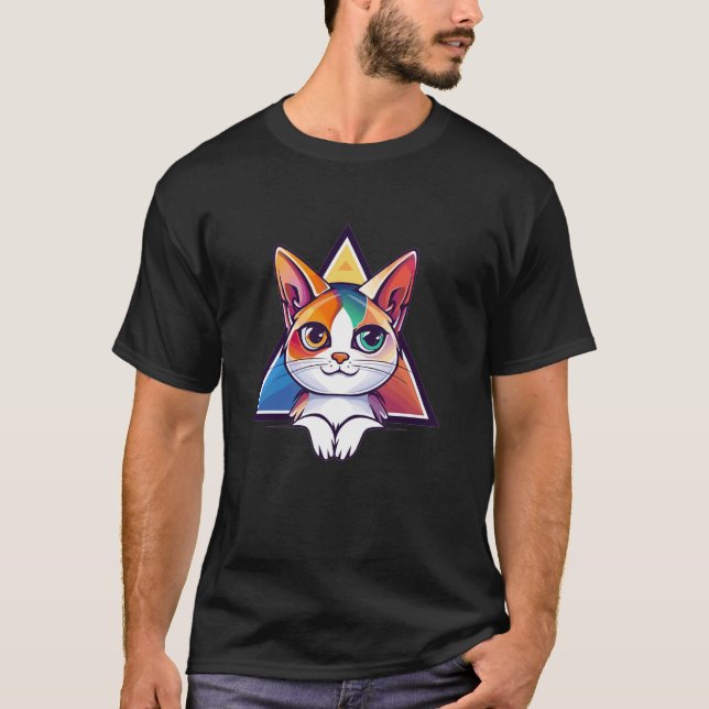 Färgglad katt t shirt (Framsida)