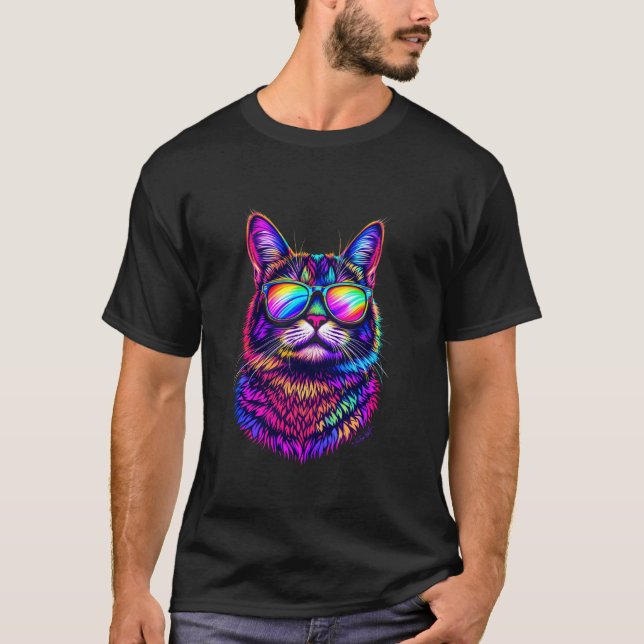 Färgglad katt t shirt (Framsida)
