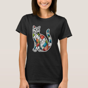 Färgglad Kattälskare Söt Geometri Moasik Stil A T Shirt
