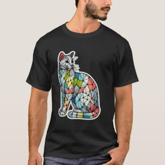Färgglad Kattälskare Söt Geometri Mozaik Stil A T Shirt