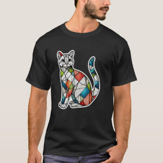 Färgglad Kattälskare Söt Geometri Mozaik Stil A T Shirt