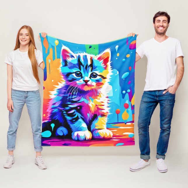 Färgglad kattdesign  fleecefilt (På plats)