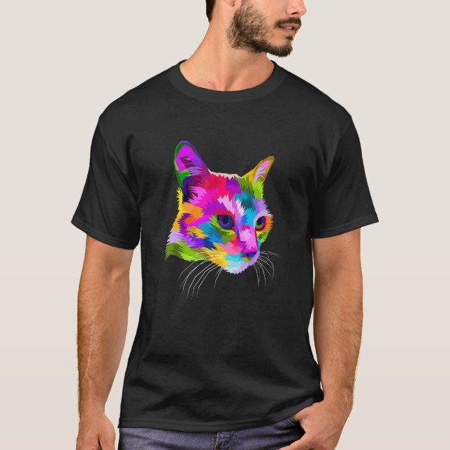 Färgglad kattgrafik t shirt (Framsida)