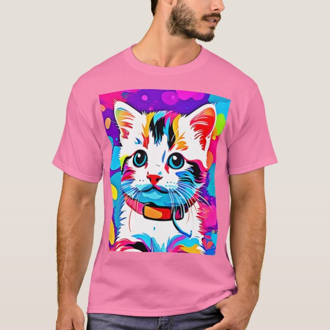 Färgglad Kattkonst T Shirt (Framsida)