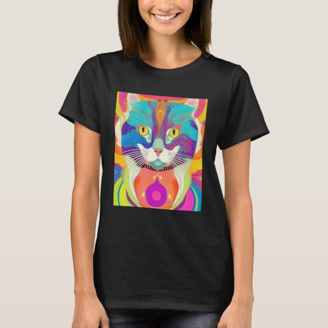 Färgglad kattkonst t shirt (Framsida)