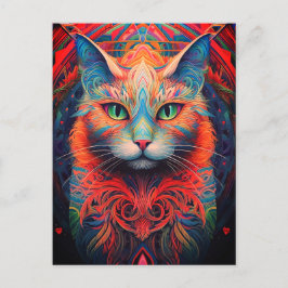 Färgglad Kitty Katt Djur Psykedelisk Tribal Konst Vykort