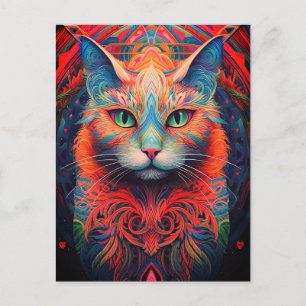 Färgglad Kitty Katt Djur Psykedelisk Tribal Konst Vykort