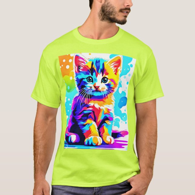 Färgglad Kitty Splash T Shirt (Framsida)