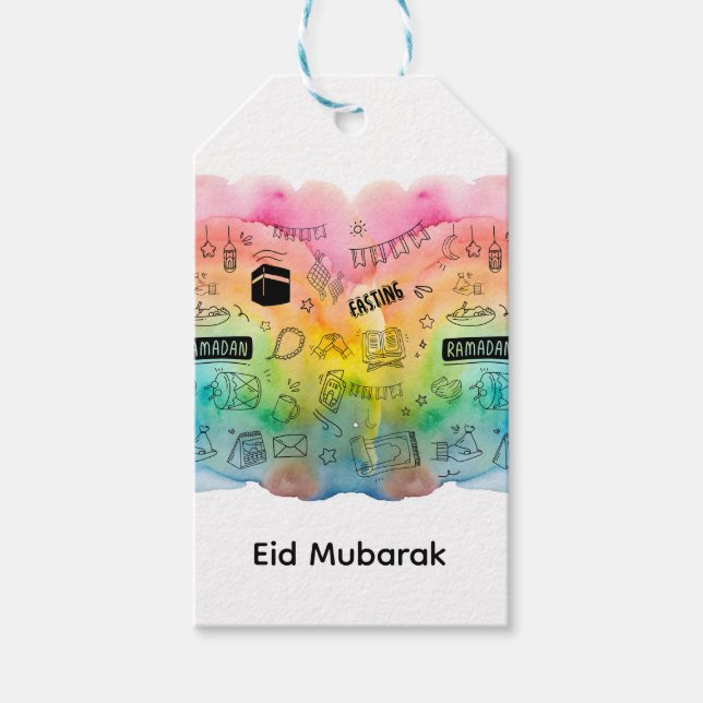 Färgglad Klotter Eid Presentetikett (Framsidan)