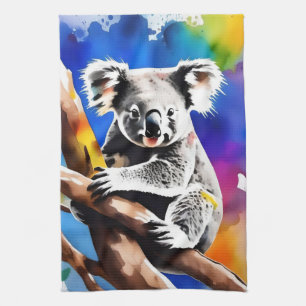 Färgglad Koala Björn Vattenfärg Stänk, Kökshandduk