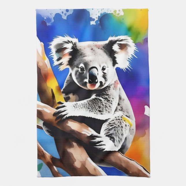 Färgglad Koala Björn Vattenfärg Stänk, Kökshandduk (Vertikal)