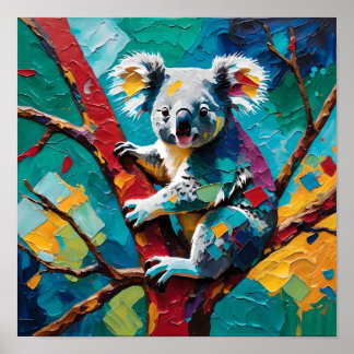 Färgglad koala på träd – modern impasto poster