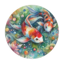 Färgglad Koi-fisk Whimsical Watercolor Orange Teal