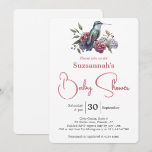 Färgglad kolibri och blommor Baby Shower Inbjudningar