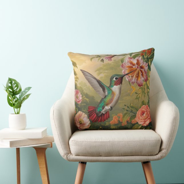 Färgglad Kolibri Och Blommor Kudde (Stol)