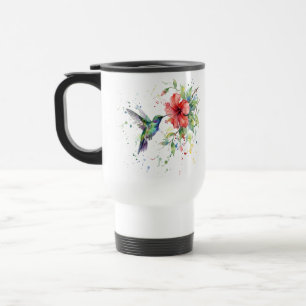 Färgglad Kolibri Vattenfärg Blommig Naturkonst Resemugg