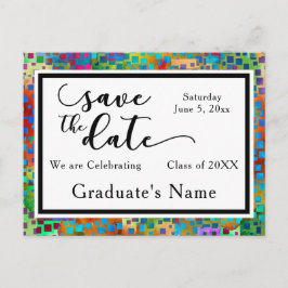 Färgglad Konfetti Grafik Examen Spara Datumet Meddelande Vykort