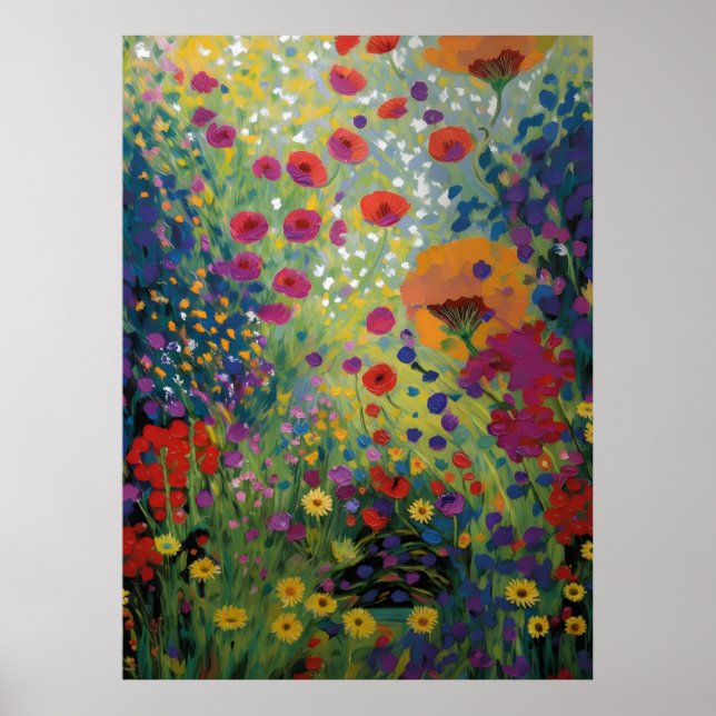 Färgglad konst med vilda blommor Vibrerande blomst Poster (Framsidan)