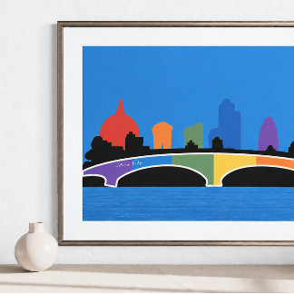 Färgglad konst med Waterloo Bridge och Londons sky Poster
