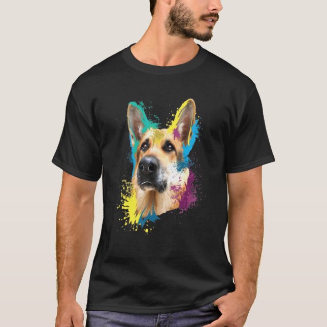 Färgglad konst tysk schäferhund t shirt (Framsida)