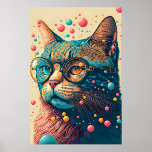 Färgglad Konstnärlig Katt Illustration Poster
