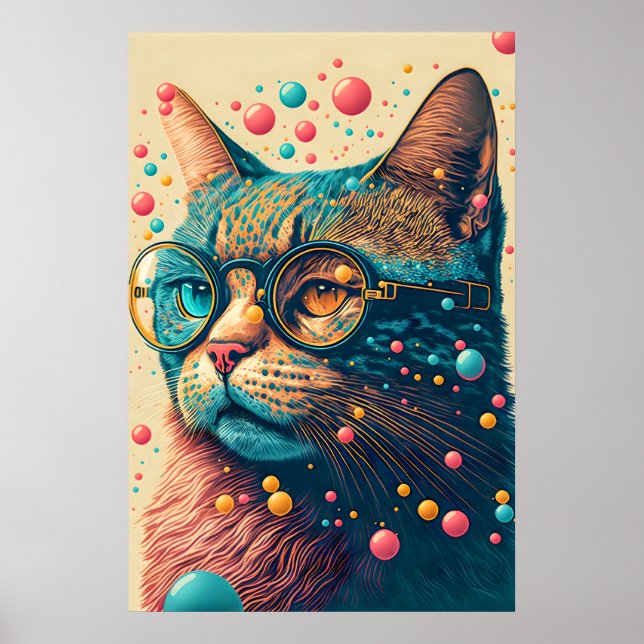 Färgglad Konstnärlig Katt Illustration Poster (Framsidan)