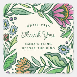 Färgglad Konstnärlig Skandi Bröllopsfest Gåva Förm Fyrkantigt Klistermärke