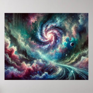 Färgglad Kosmisk Galax Spiralnebulosa och Stjärnor Poster
