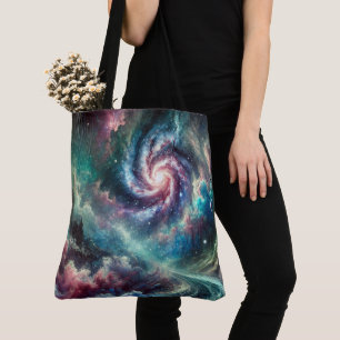 Färgglad Kosmisk Galax Spiralnebulosa och Stjärnor Tygkasse