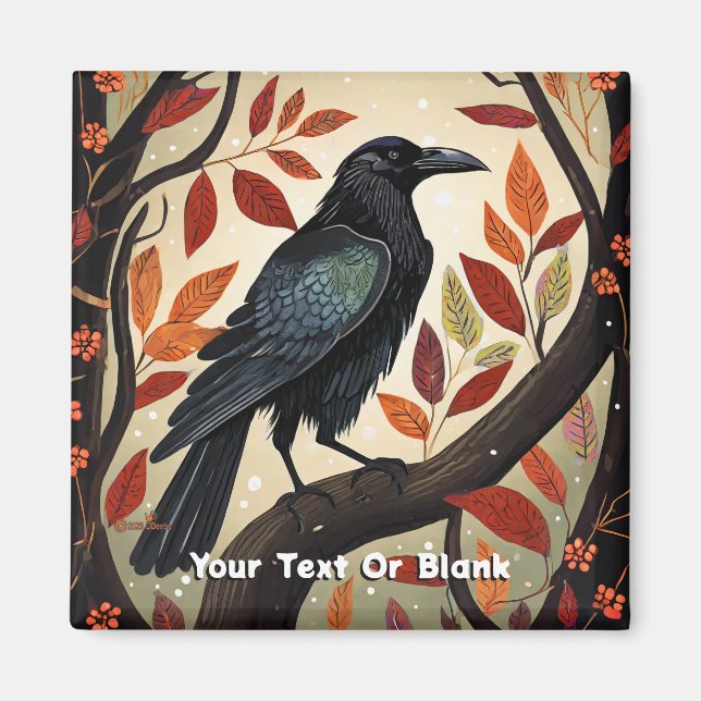 Färgglad kråka som sitter i ett träd magnet (Framsidan)