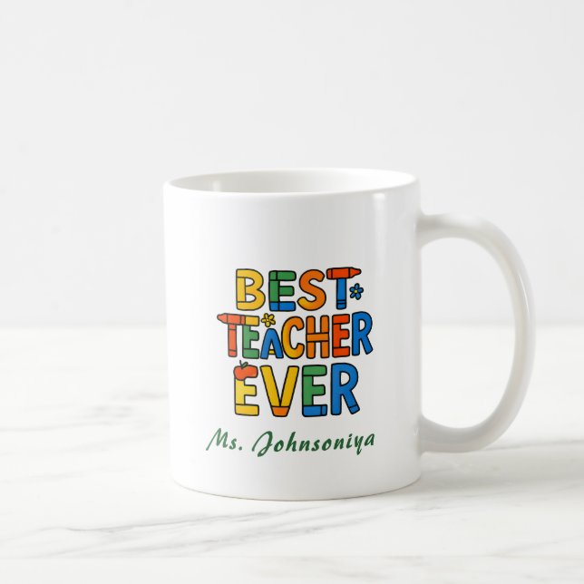 Färgglad Krita Typografi Bästa Läraren Någonsin Kaffemugg (Höger)