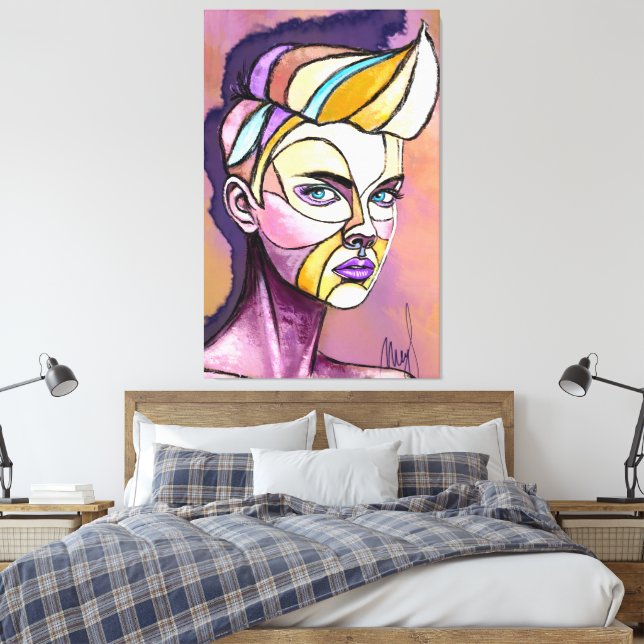 Färgglad kvinna med punkstil på canvastryck (Insitu (sovrum))