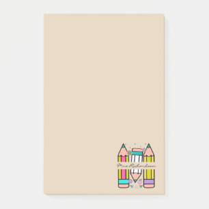 Färgglad lärar namn penna tecknad serie post-it block