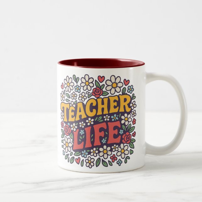 Färgglad lärare Liv Mugg – Retro blomsterdesign fö (Höger)