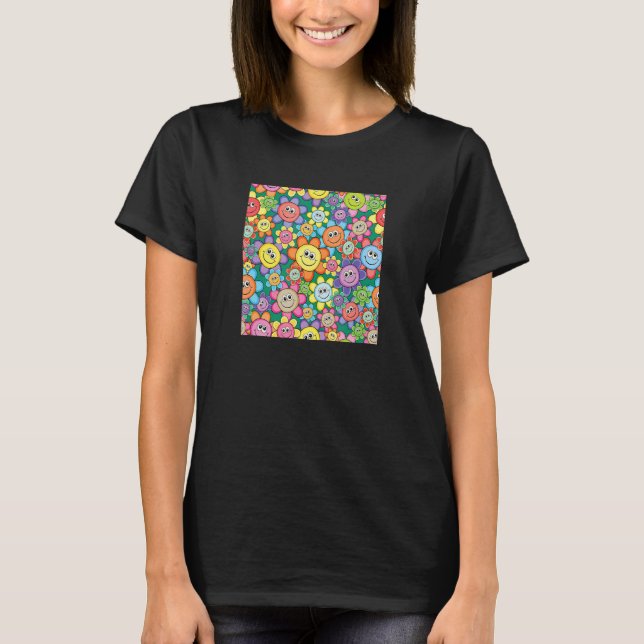 Färgglad Leende Ansikte  Glada Blommor Leende Ansi T Shirt (Framsida)