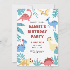 Färgglad Lekfull Illustrativ Dinosaurie Födelsedag Inbjudningar