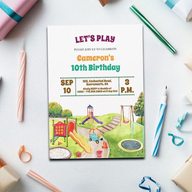 Färgglad Lekplatsfest 10-års Födelsedagsinbjudan Inbjudningar (Skapare uppladdad)