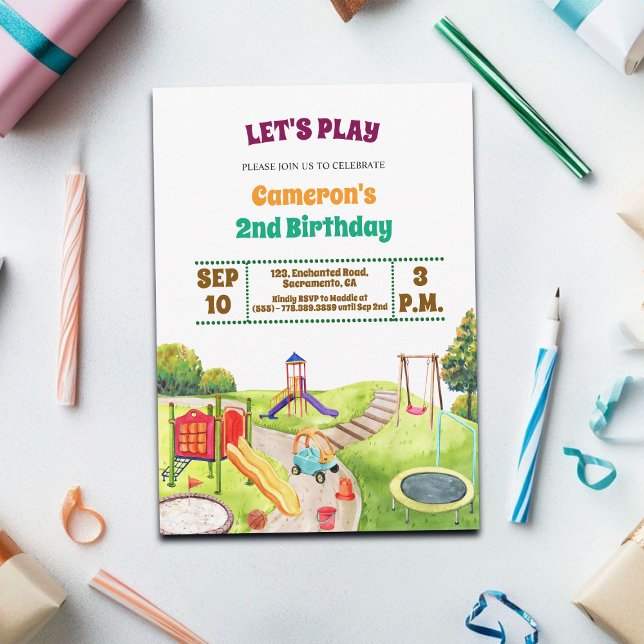 Färgglad Lekplatsfest 2-års Födelsedagsinbjudan Inbjudningar (Skapare uppladdad)