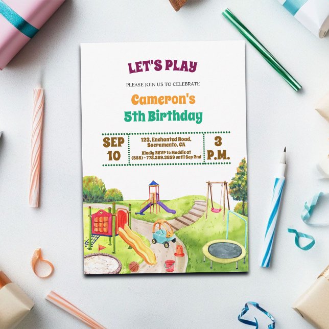 Färgglad Lekplatsfest 5-års Födelsedagsinbjudan Inbjudningar (Skapare uppladdad)