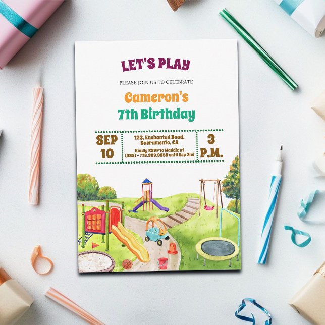 Färgglad Lekplatsfest 7-års Födelsedagsinbjudan Inbjudningar (Skapare uppladdad)