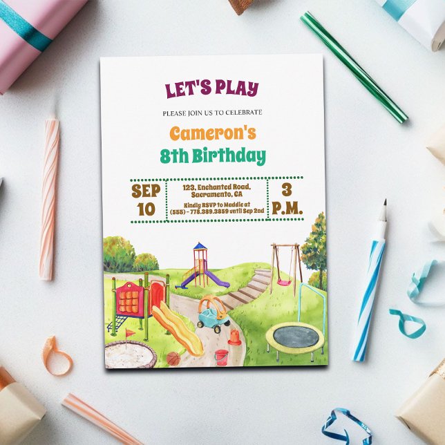 Färgglad Lekplatsfest 8-års Födelsedagsinbjudan Inbjudningar (Skapare uppladdad)