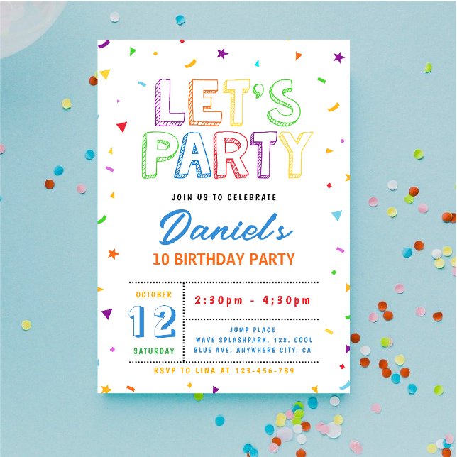 Färgglad Lets Party födelsedag Inbjudningar (Skapare uppladdad)