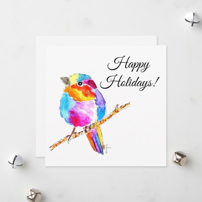 Färgglad liten fågel julkort (Fram/Back In Situ)