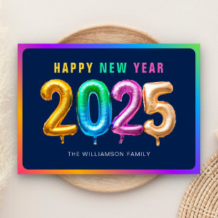 Färgglad Livlig 2025 Ballong Blå Gott Nytt År Julkort