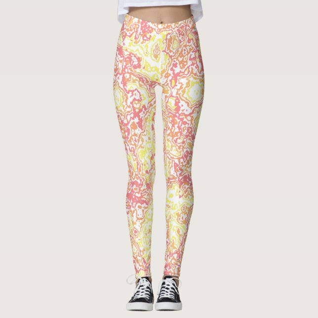 Färgglad Ljus Retro Mod Boho Hippie Funky Marmor Leggings (Framsida)