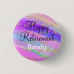 Färgglad Lycklig Pension Unicorn Guld Glitter Knapp